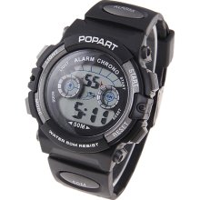 mens new black & gray Popart digital watch silicone band w/backlight rubber band