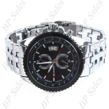 mens new Curren stainless steel quartz watch black white &red w/chrome finish s