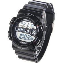 mens new OTS black digital watch silicone band alarm 50m s shock