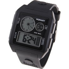 mens new POPART G black square 2 time digital LED anti shock watch silicone