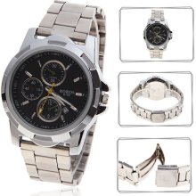 mens new Roros stainless steel watch w/black face white,red and yellow hands
