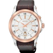 Men's Premier Perpetual Calendar Rose Gold Tone Case White Dial Brown Leather St