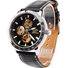 Men's PU Analog Automatic Wrist Mechanical Watch (Black)