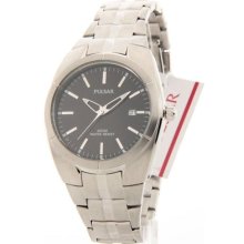 Mens Pulsar Stainless Steel Deep Black Dial Date 10ATM Casual Watch PG