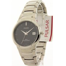 Mens Pulsar Stainless Steel Black Dial Date 5ATM Casual Watch PXH739