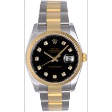 Men's Rolex Datejust 2-Tone Watch Black Diamond Dial 116233