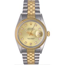 Men's Rolex Datejust 2-Tone Watch Custom Diamond Dial 16013