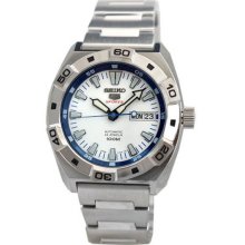 Men's Seiko 5 Sports Stainless Steel Case and Bracelet White Dial Day and Date D