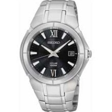 Men's Seiko Solar Stainless Steel Watch with Black Dial (Model: SNE087) seiko