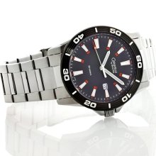 Men's Silvertone Black Dial Bracelet Watch