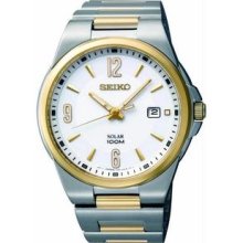 Men's Solar Two Tone Stainless Steel Case and Bracelet Silver Dial