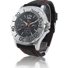 Men's Sport PC Quartz Watch Wrist with Black Silicone Band
