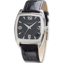 Men's, Square Black Leather Watch by Charles Hubert