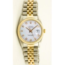 Men's Stainless Steel & Gold Datejust Model 16013 Jubilee Band Custom Added White Diamond Dial