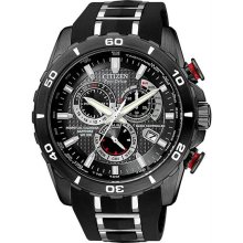 Men's Stainless Steel Black Dial Atomic Eco-Drive Chronograph Perpetua