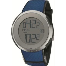 Men's Stainless Steel Case Blue Rubber Strap Digital Dial