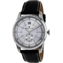 Men's Stainless Steel Case Leather Bracelet Silver Dial Date Display