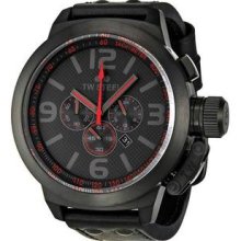 Men's Stainless Steel Case Chronograph Black Dial Red Hands Leather