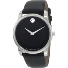 Men's Stainless Steel Case Museum Black Dial Black Leather Strap