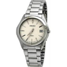 Men's Stainless Steel Cream Dial Dress Link Bracelet