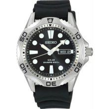 Men's Stainless Steel Diver Solar Quartz Black Dial