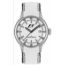 Men's Stainless Steel Formula One White Dial Leather Strap Midsize