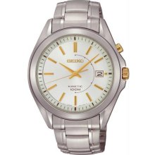 Men's Stainless Steel Kinetic Silver Dial Date Display Gold Hour Marke