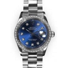 Men's Stainless Steel Oyster Blue Dial Beadset Bezel Rolex Datejust