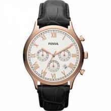 Men's Stainless Steel Rose Gold Tone Case Leather Strap White Dial