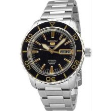 Men's Stainless Steel Seiko 5 Sports Automatic Two Tone Black Dial Bez