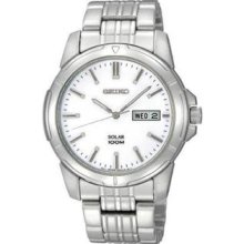 Men's Stainless Steel Solar Quartz Link Bracelet Silver Tone