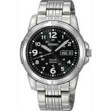 Men's Stainless Steel Solar Quartz Black Dial
