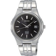 Men's Stainless Steel Solar Watch With Black Dial