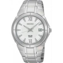 Men's Stainless Steel Solar Quartz Link Bracelet White