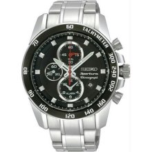 Men's Stainless Steel Sportura Alarm Chronograph Black Dial Link Brace