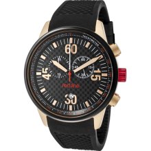 Men's Tech Chronograph Black Dial Rose Gold Tone IP SS Case Black Textured Silicon