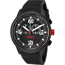 Men's Tech Chronograph Black Dial Black IP SS Case Black Textured Silicon