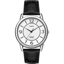 Mens Timex Indiglo Classic Black Leather White Dial Casual Dress Watch T2n687
