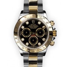 Men's Two Tone Black Dial Tachymeter Bezel Rolex Daytona Cosmograph