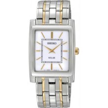 Men's Two Tone Dress Solar Quartz White Dial Link Bracelet