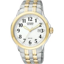 Men's Two Tone Stainless Steel White Dial Eco-Drive
