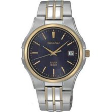 Men's Two Tone Stainless Steel Solar Quartz Blue Dial Link Bracelet