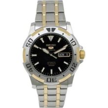 Men's Two Tone Stainless Stee Seiko 5 Black Dial Automatic Link