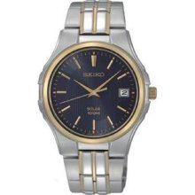 Men's Two Tone Stainless Steel Solar Quartz Blue Dial Link