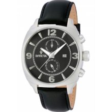 Men's Vintage Stainless Steel Case Leather Bracelet Black Dial Day Dat