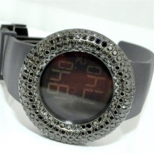 Mens Watch Full Black Case Bazel Digital Kc Rubber strap 5ct New Rodeo Jino Aqua