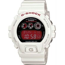 Men's White G-Shock Multi Band Atomic Tough Solar Strap Red Digital Di