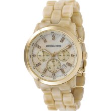 Michael Kors Ladies Ivory Tone Plastic Link Quartz Chronograph Gold Tone Mother Of Pearl MK5217