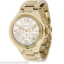 Michael Kors Ladies Mk5635 Gold Band Chrono White Dial Watch