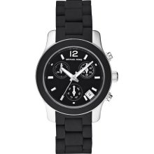 Michael Kors Ladies Stainless Steel Case Silicone Strap Quartz Chronograph Black Dial MK5442